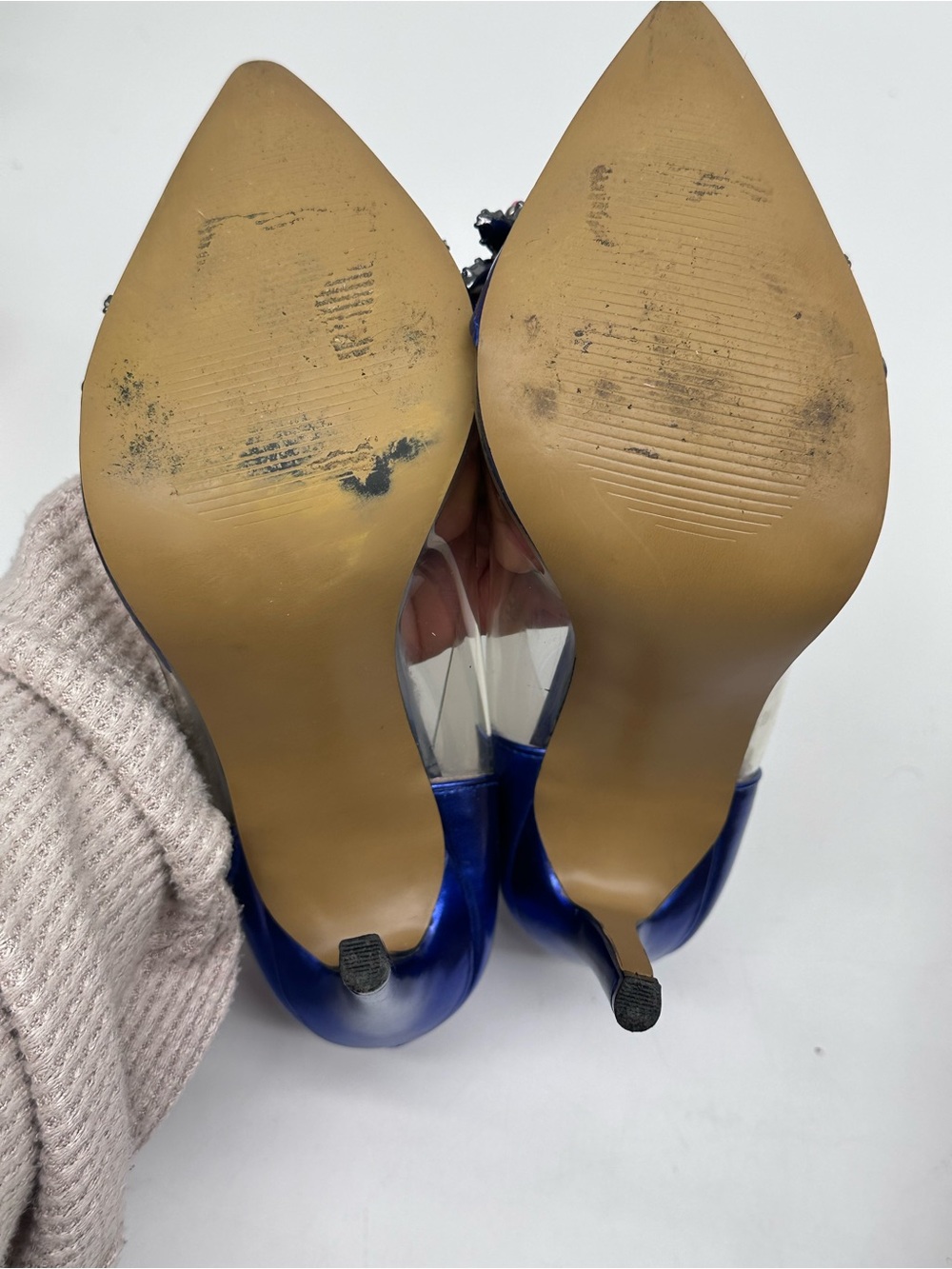 Betsey Johnson Metallic Royal Blue Pointed Toe Pumps with Floral Jewels - Picture 5 of 13